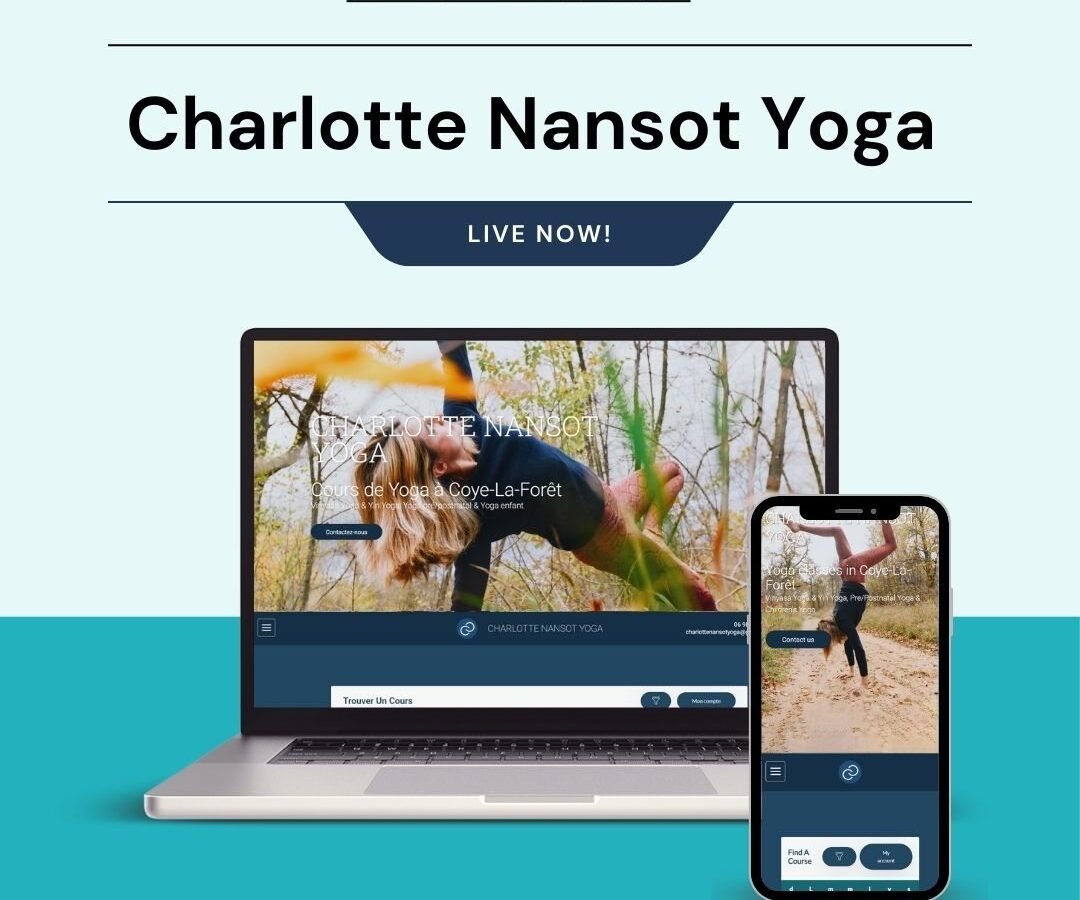 Charlotte Nansot Yoga booking site, running in both French and English with a course finder