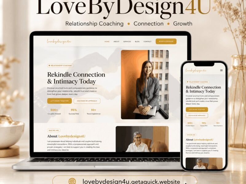 LoveByDesign4U relationship coaching site, with a booking call to action and practitioner profile