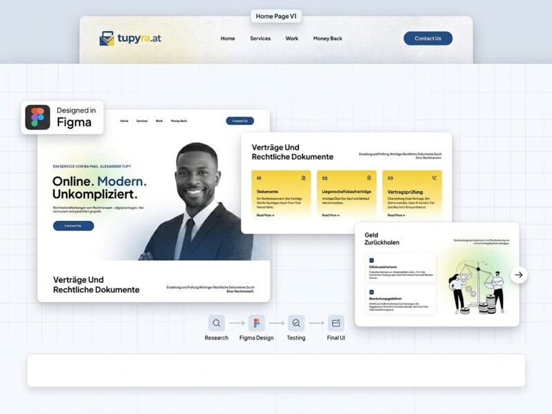 tupyra.at, an Austrian legal services site covering contracts and document review, designed in Figma